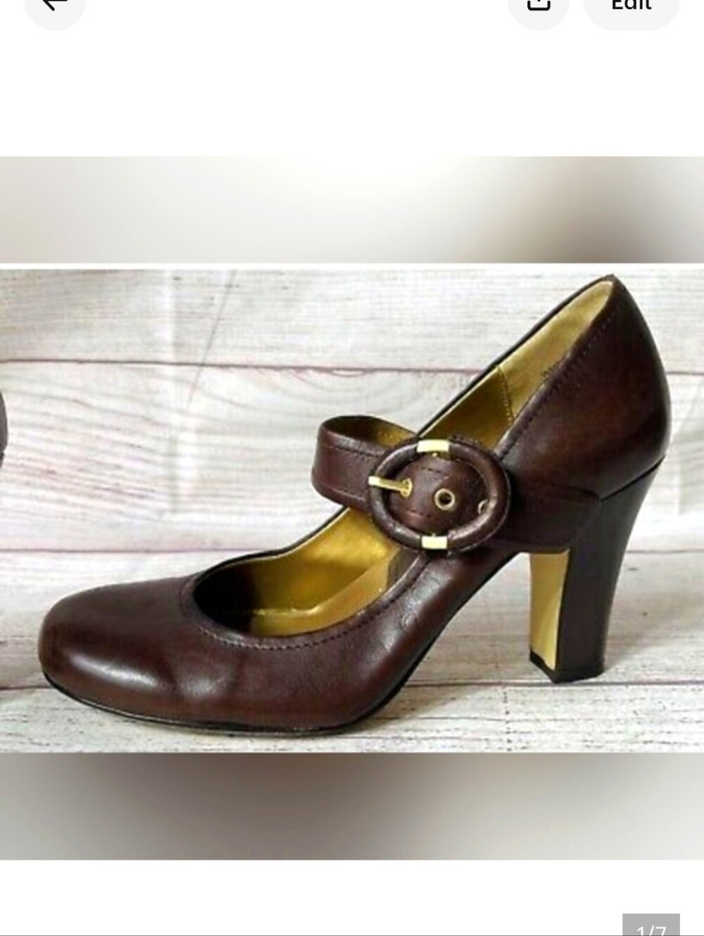Nine West Brown Mary Jane Pumps with Gold-Tone Buckle